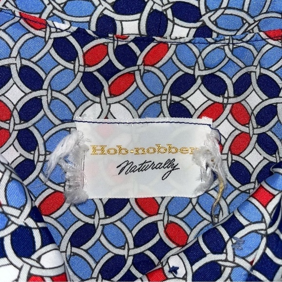 VTG Hob Nobber Mod Geometric Print Dress 60s 70s Button Front Matching Belt 4/6 - Picture 7 of 9